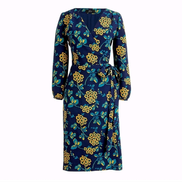 JCrew Women's Golden Floral Wrap Dress in 365 Crepe Size 4 Navy - Picture 3 of 11